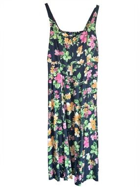 Old Navy Navy Dress with Pink & Green Floral Print Medium